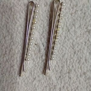 Faux pearl hair pins pair silvertone
